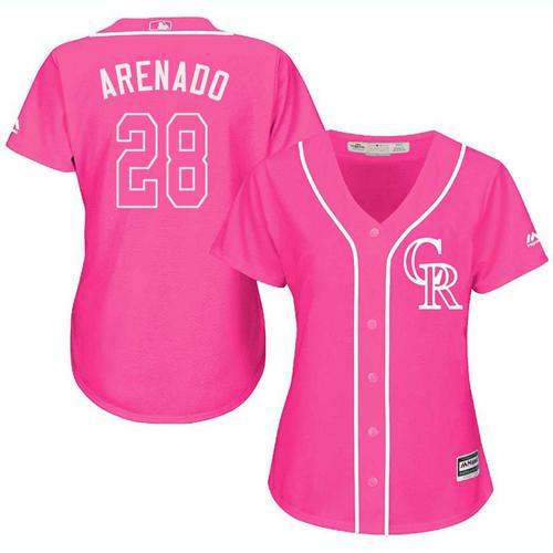 Rockies #28 Nolan Arenado Pink Fashion Women's Stitched MLB Jersey